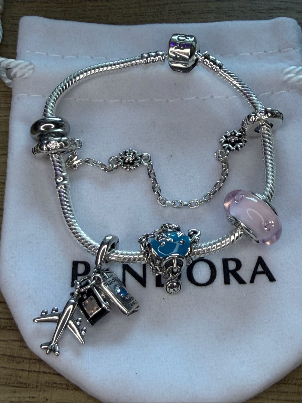 Sterling Silver Charm Bracelet with Multicolor Glass Beads